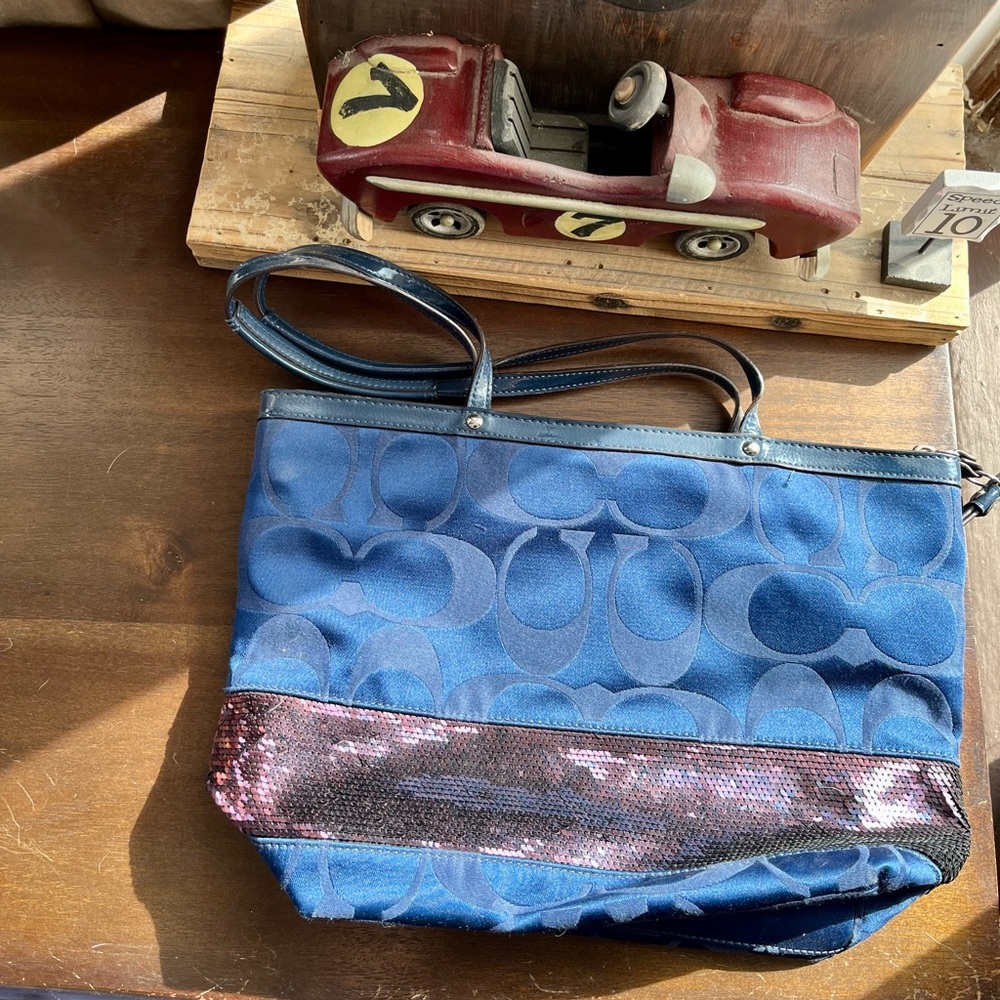 COACH Navy Bag with Sparkly Navy Sequins